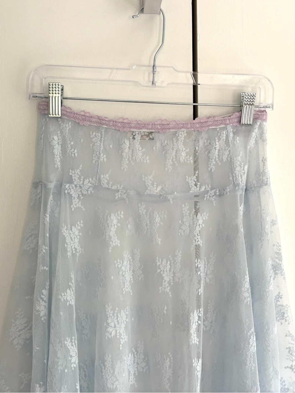 Free People Intimately Lady Lux Blue Lace Asymmetrical Slip Skirt Trim Size XS - Picture 4 of 12